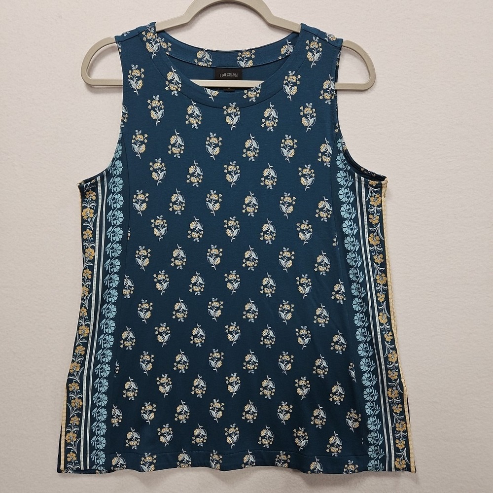 J Jill Wearever Layering Tank Top Medium Green Blue Floral Relaxed Stretch